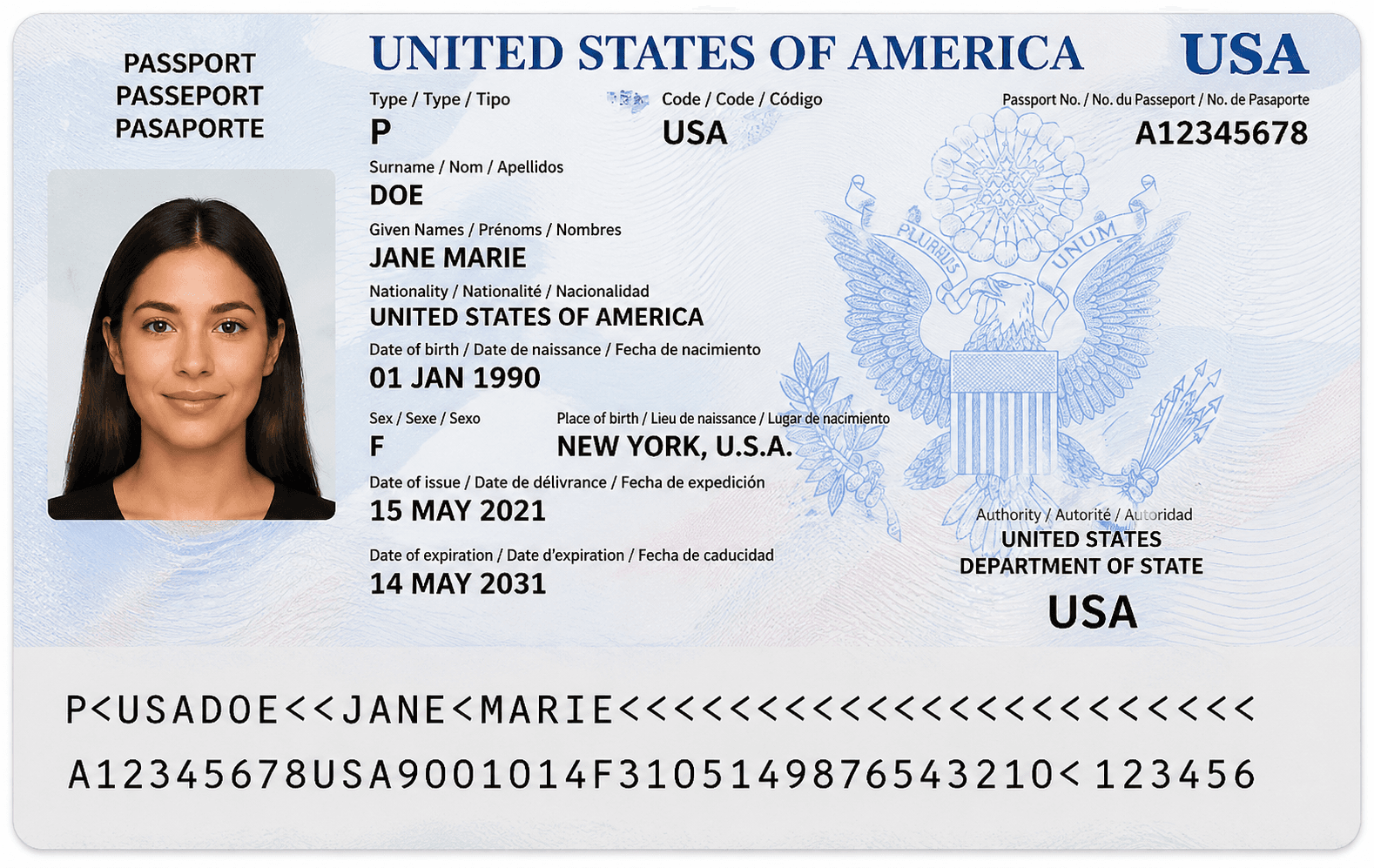 Acceptable passport photo page example